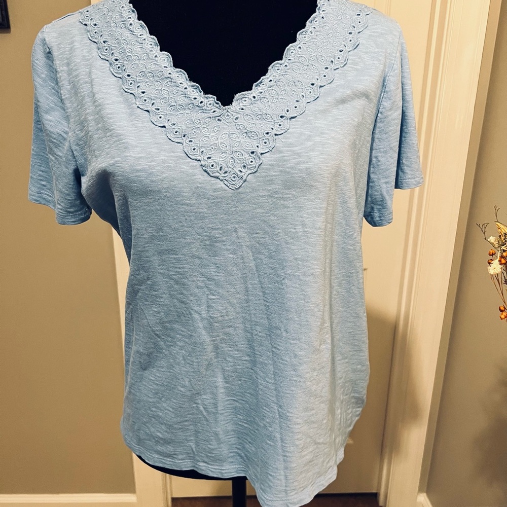 Talbots Light Periwinkle Blue Lace Trim Women's Top - Picture 2 of 5